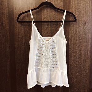 Hollister White Sequined See-Through Tank
